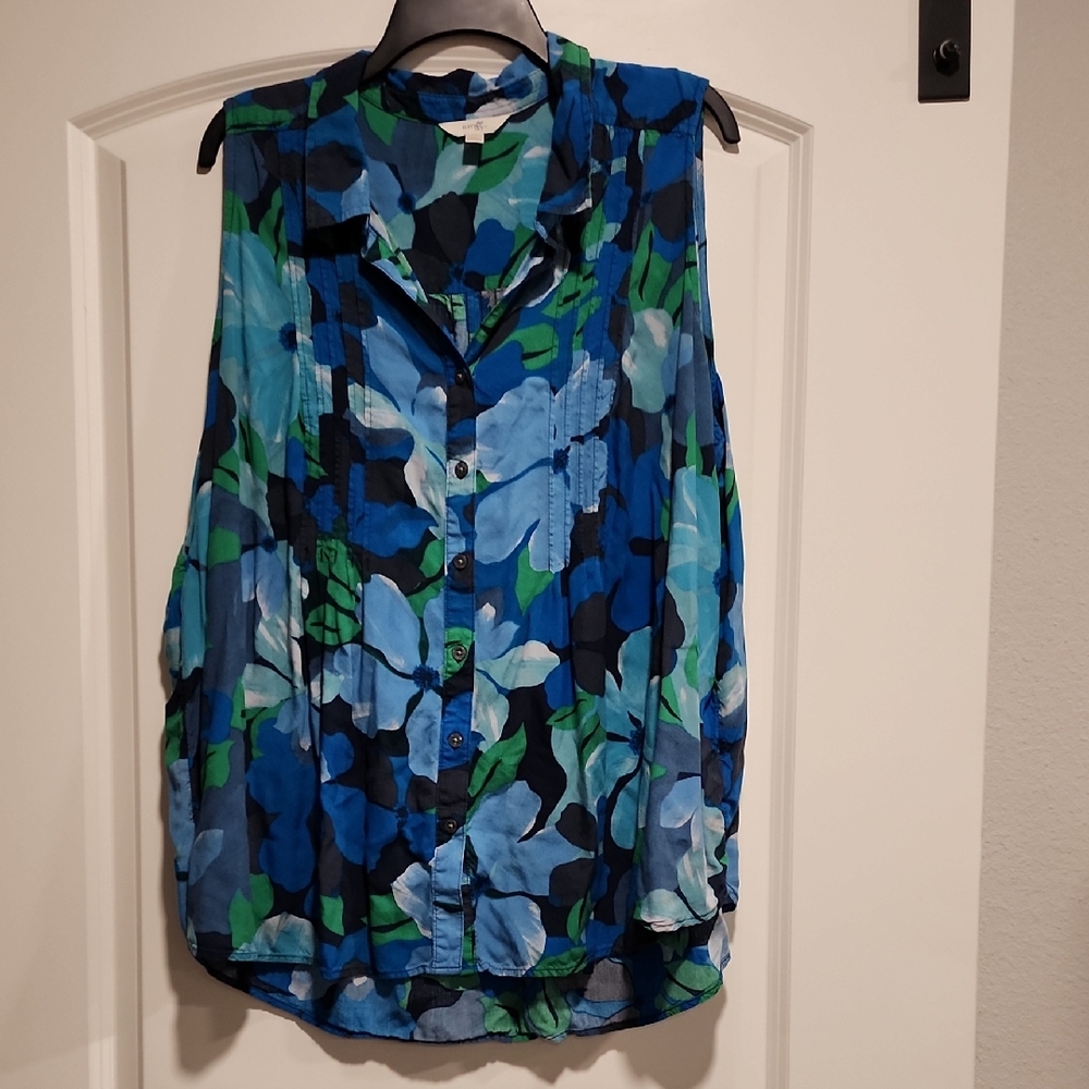 Terra & Sky Vibrant Blue and Green Sleeveless Blouse